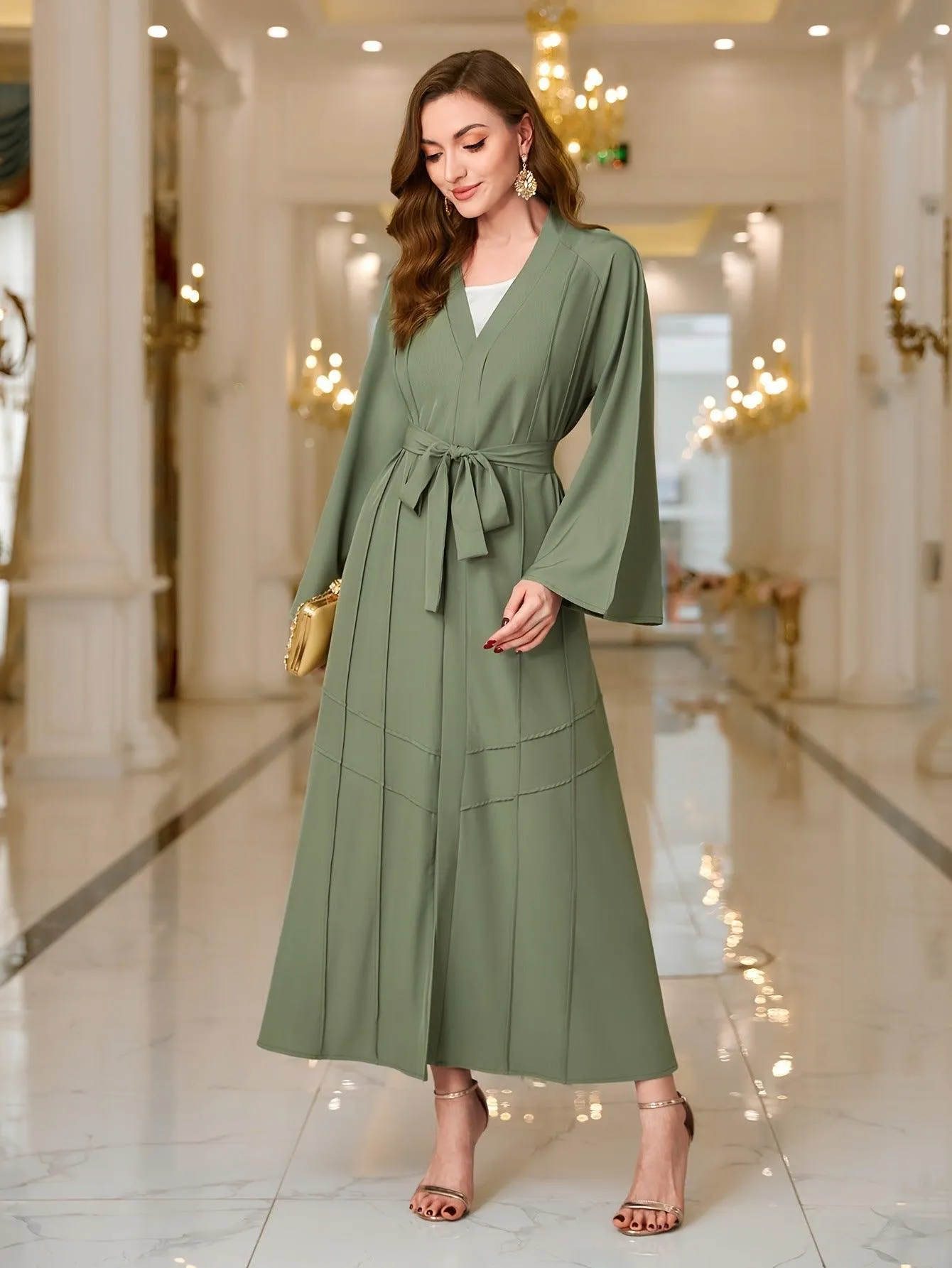 MOA065 Solid Color Elegant Temperament Abaya 2-piece Set