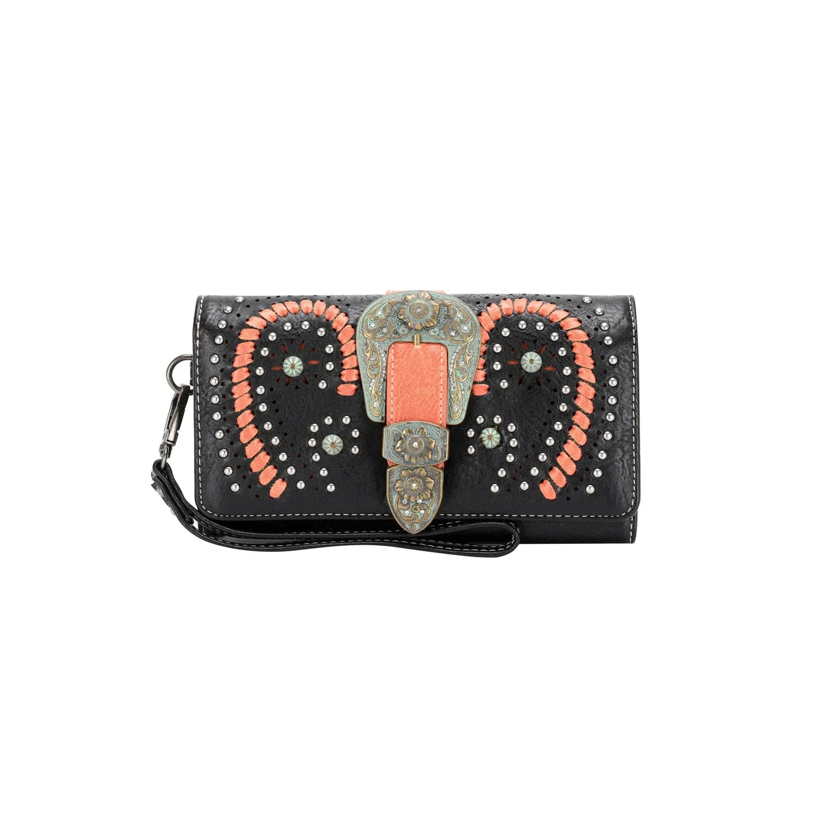 Montana West Buckle Whipstitch Studded Women Wallet