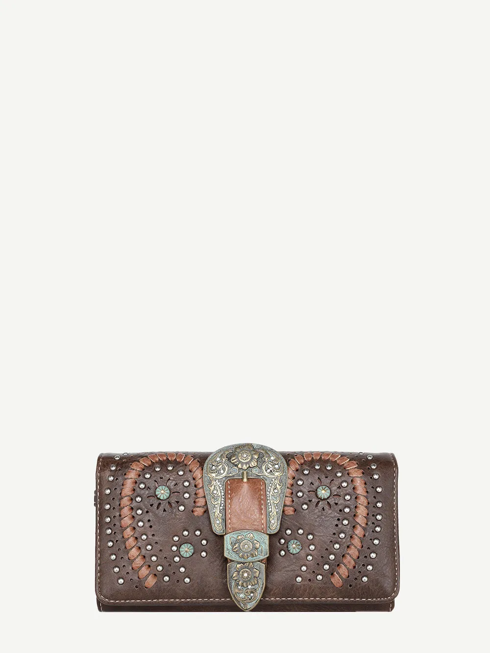 Montana West Buckle Whipstitch Studded Women Wallet