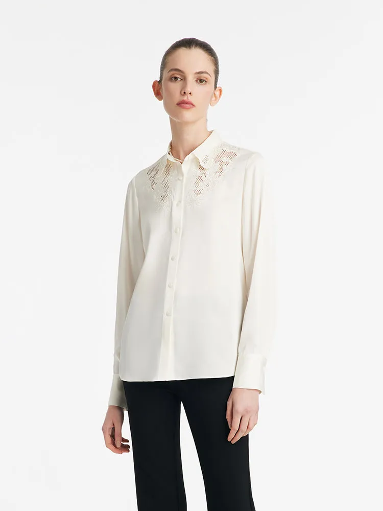 Mulberry Silk Embroidered Openwork Women Shirt