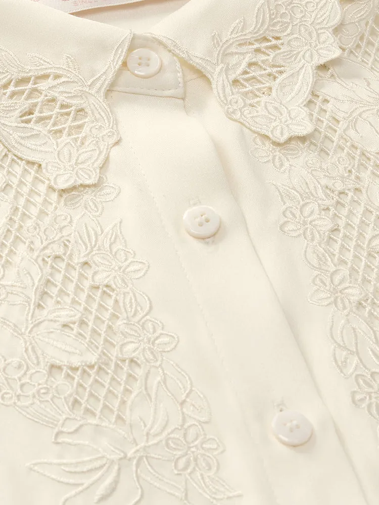 Mulberry Silk Embroidered Openwork Women Shirt