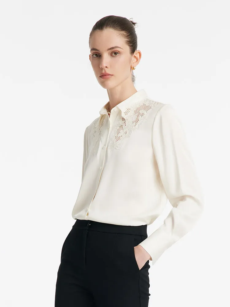 Mulberry Silk Embroidered Openwork Women Shirt