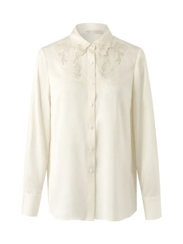 Mulberry Silk Embroidered Openwork Women Shirt