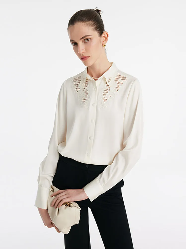 Mulberry Silk Embroidered Openwork Women Shirt