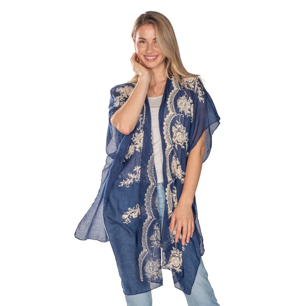 Navy Embroidered Kimono