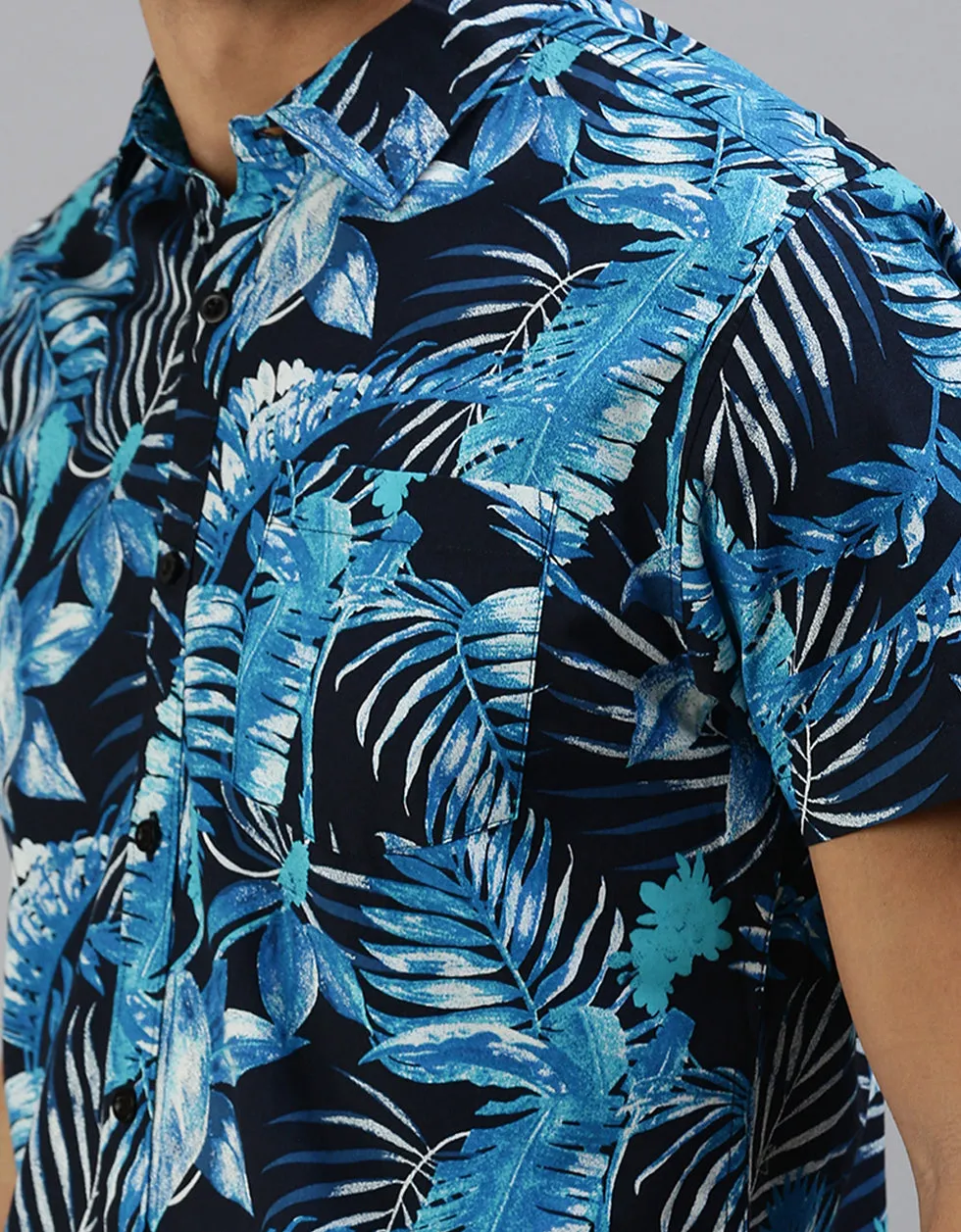 Navy  Floral Printed Casual Shirt