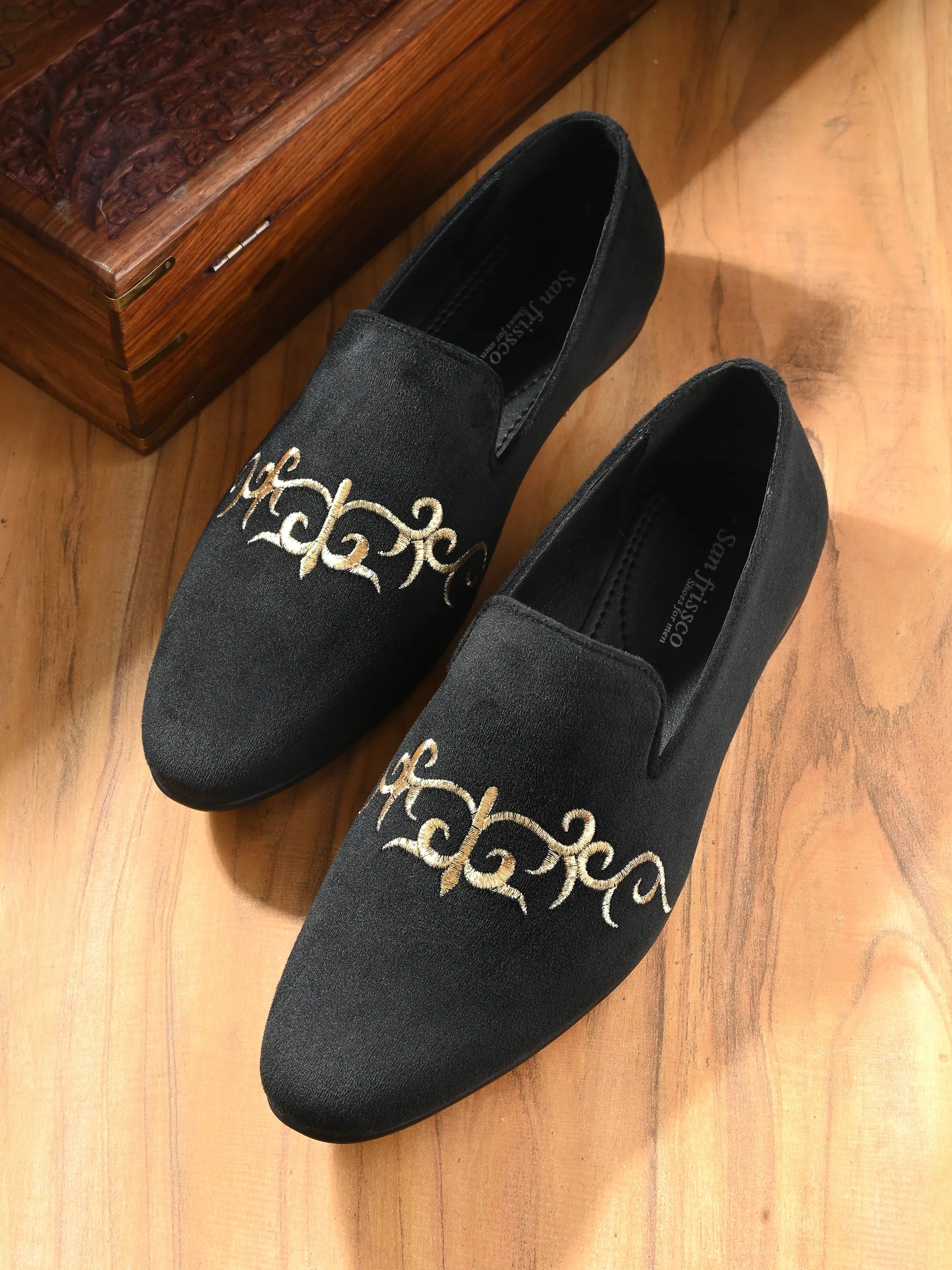 Palladio Black Embroidered Loafers