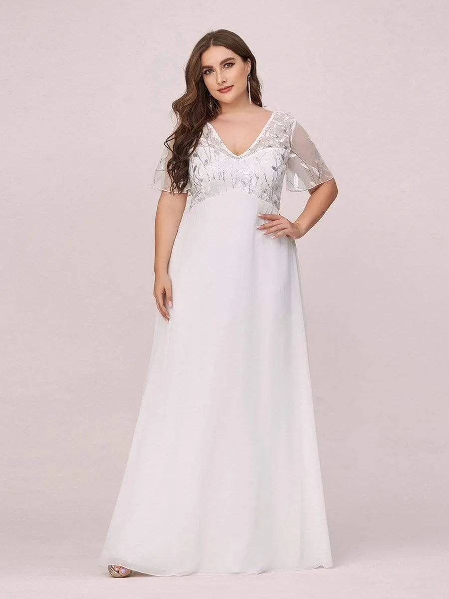 Plus Size V Neck Long Empire Formal Dresses with Sleeves