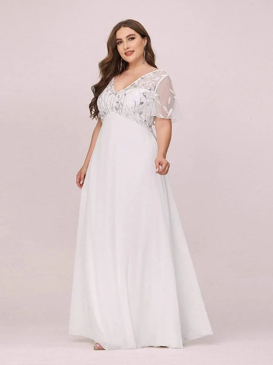 Plus Size V Neck Long Empire Formal Dresses with Sleeves