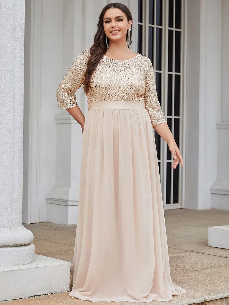 Plus Size Women's Long Chiffon & Sequin Evening Dresses for Mother of the Bride