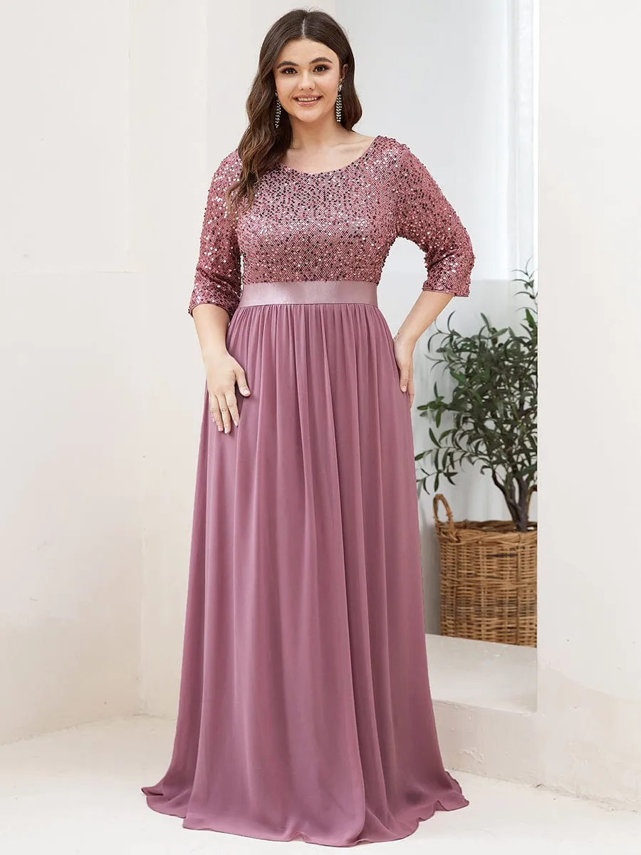 Plus Size Women's Long Chiffon & Sequin Evening Dresses for Mother of the Bride