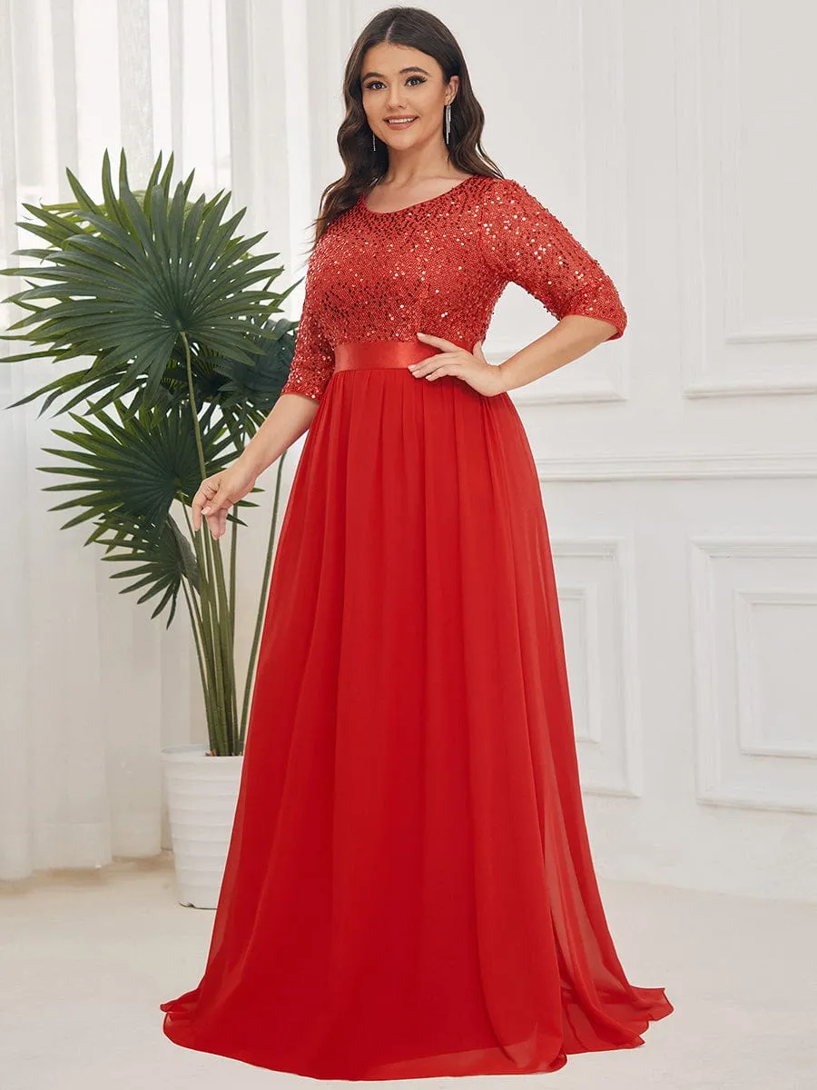 Plus Size Women's Long Chiffon & Sequin Evening Dresses for Mother of the Bride