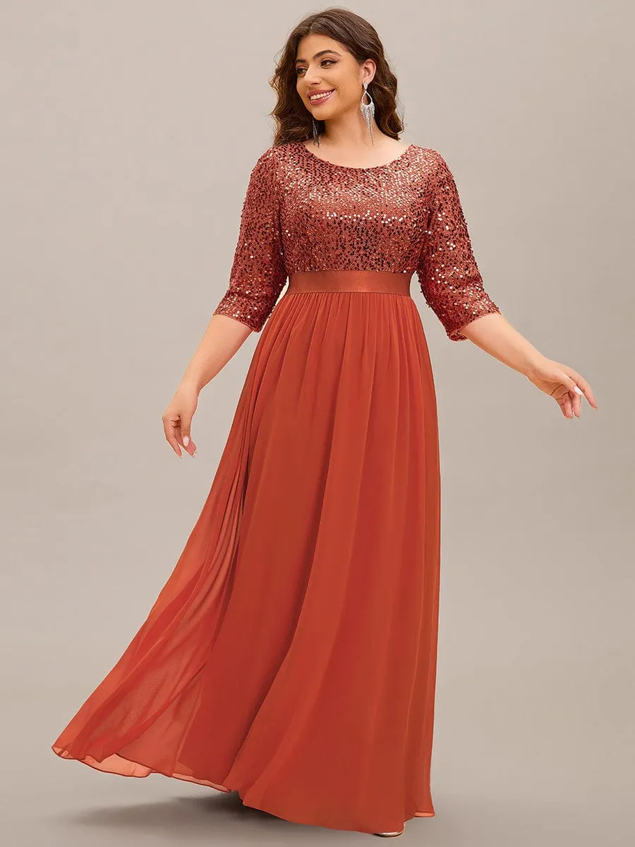 Plus Size Women's Long Chiffon & Sequin Evening Dresses for Mother of the Bride