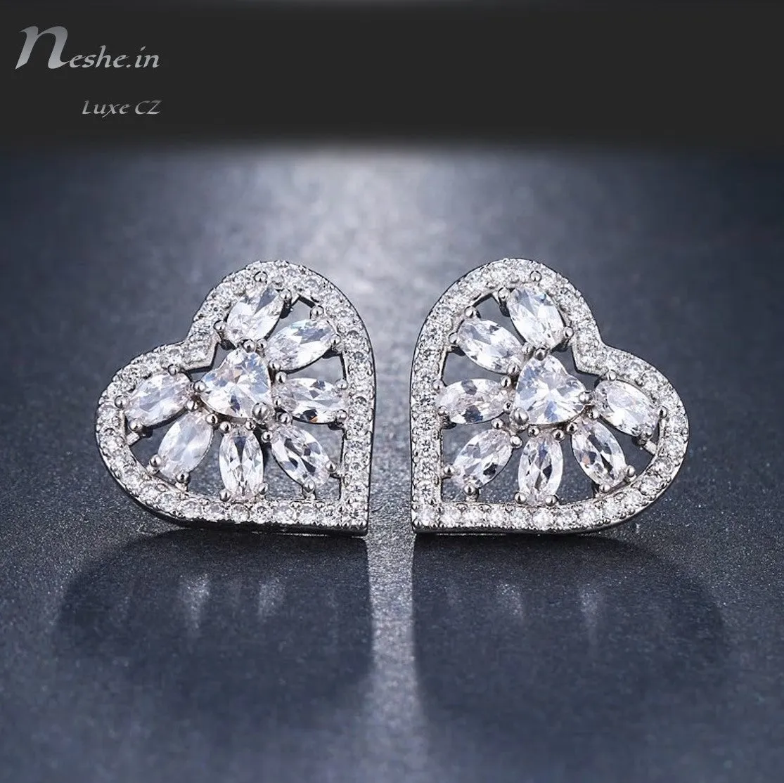 Romantic Heart Shape CZ Crystal Elegant Stud Earrings