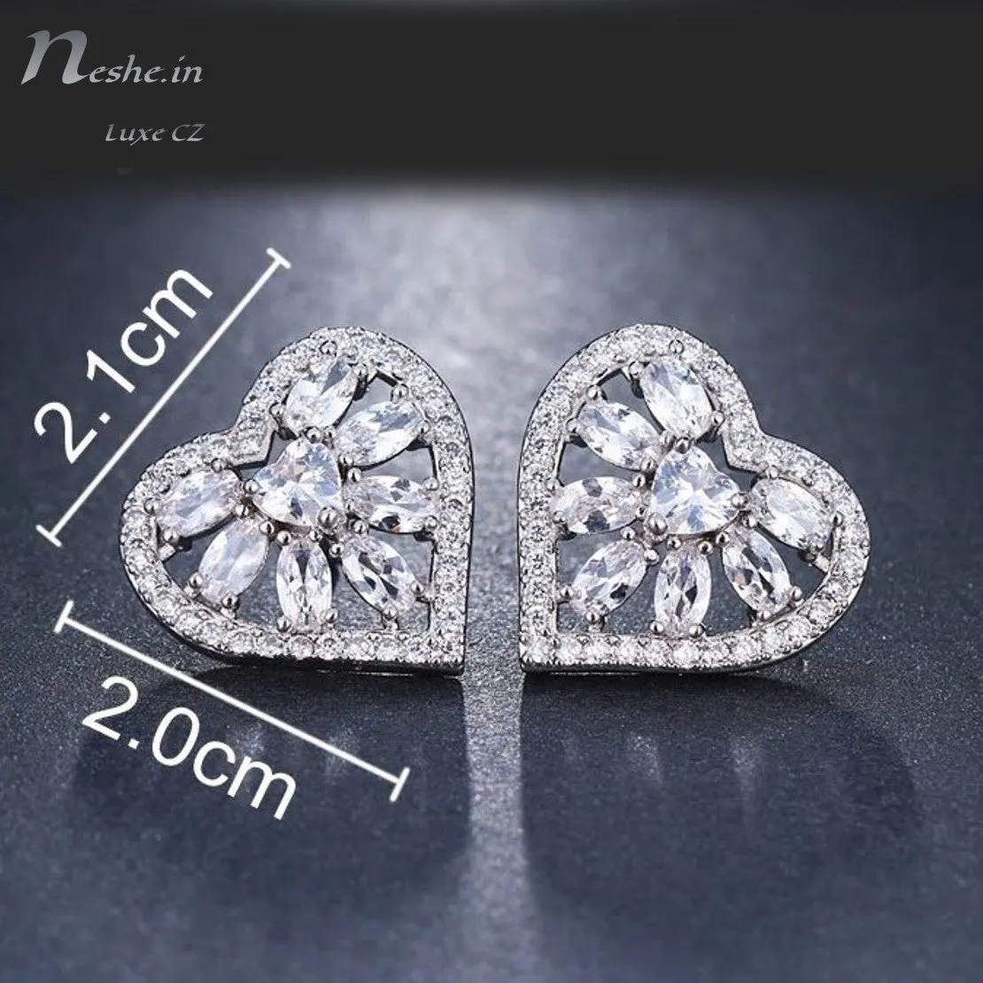 Romantic Heart Shape CZ Crystal Elegant Stud Earrings