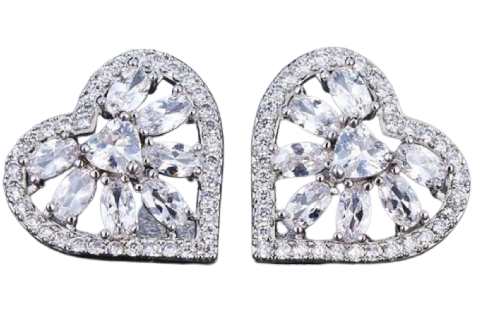 Romantic Heart Shape CZ Crystal Elegant Stud Earrings