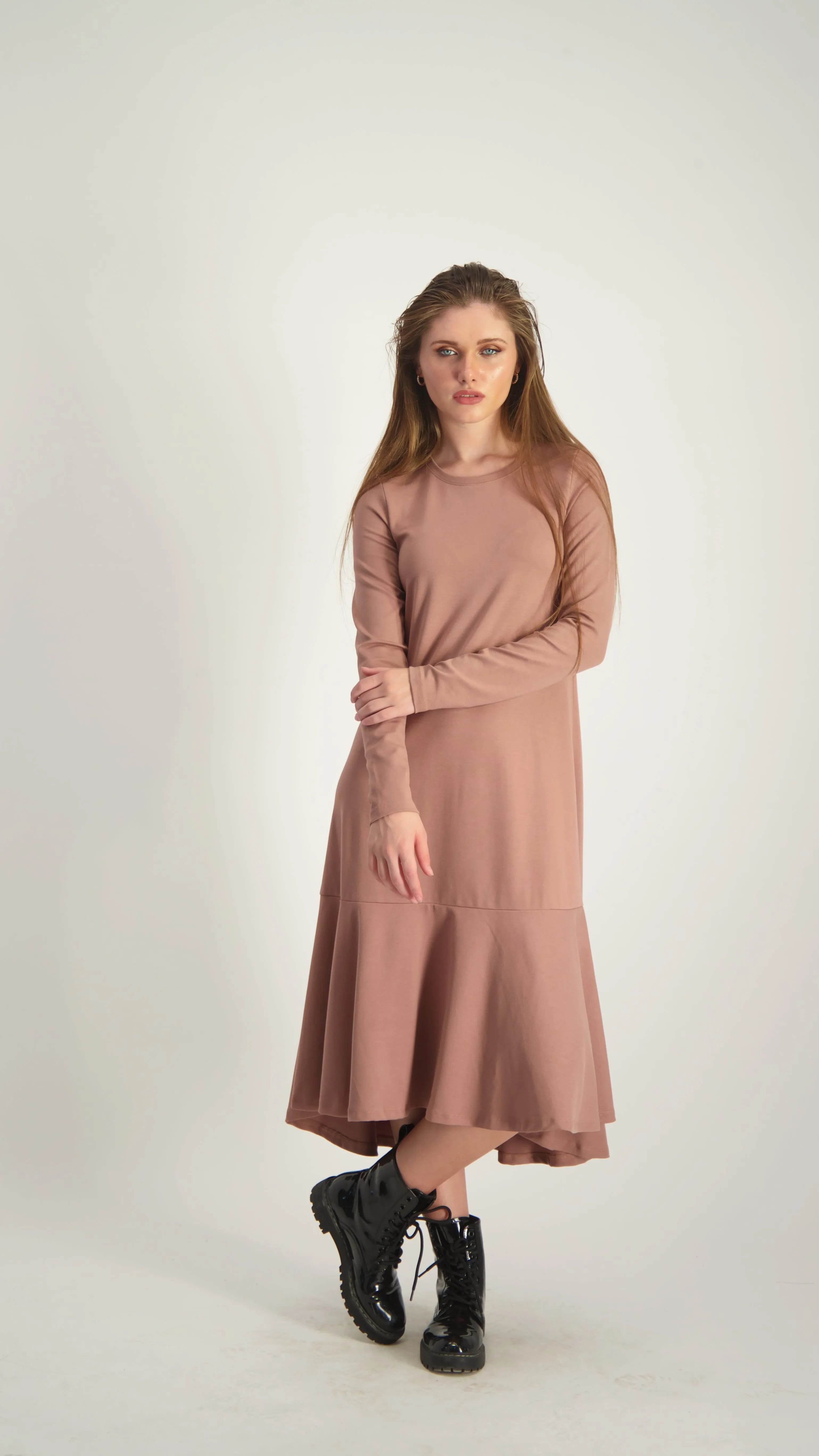 Ruffle Cotton Dress / Camel