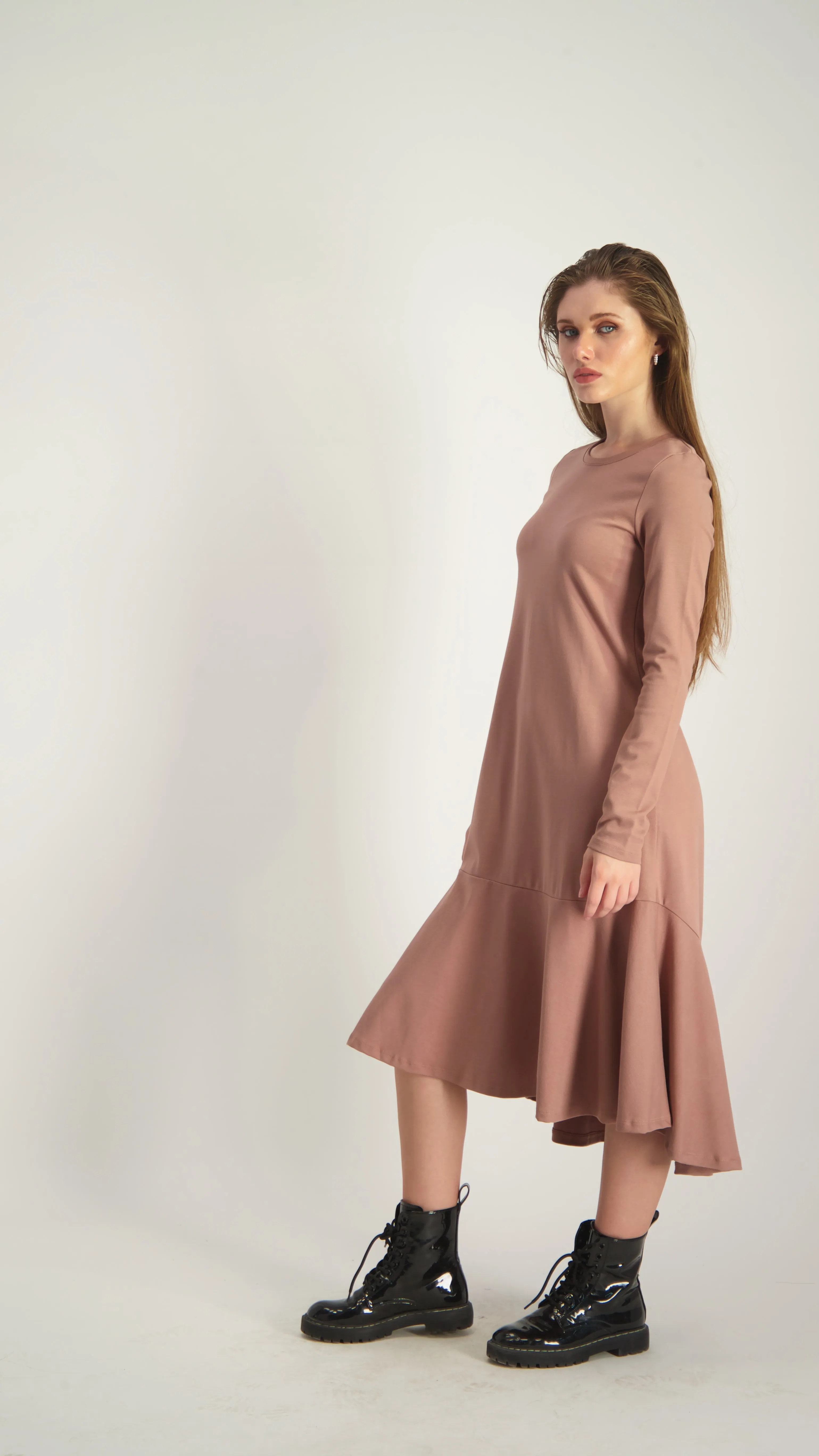 Ruffle Cotton Dress / Camel