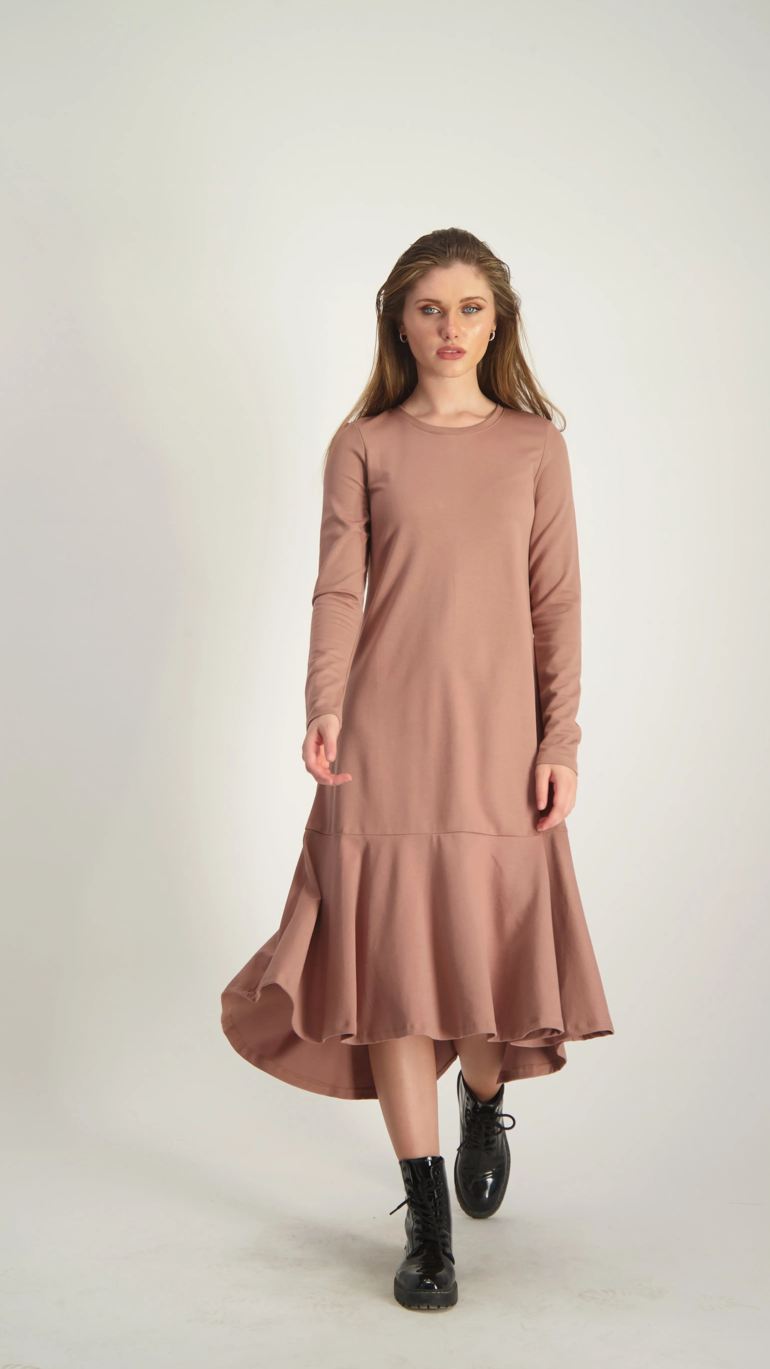 Ruffle Cotton Dress / Camel