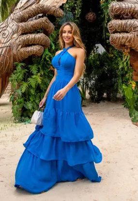 Ruffled Royal Blue Maxi Dress