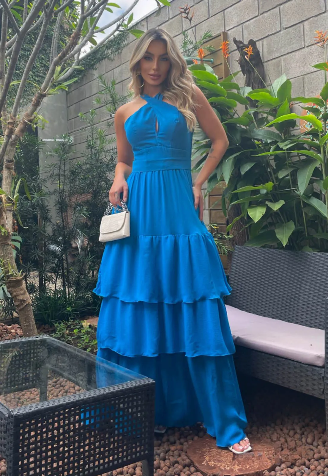 Ruffled Royal Blue Maxi Dress