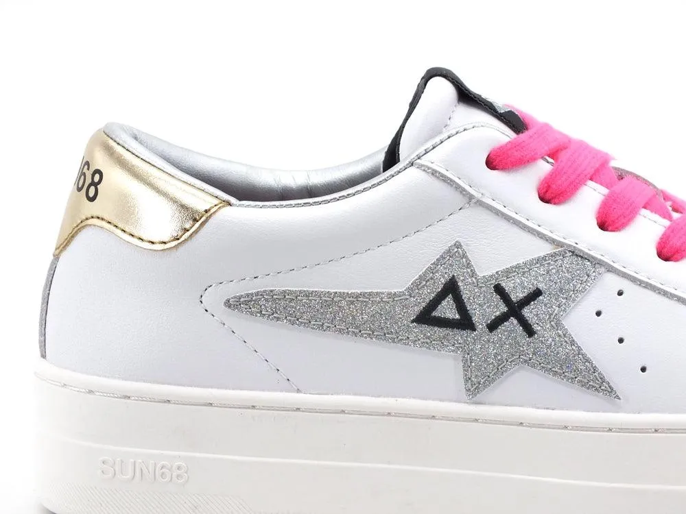 SUN68 Betty Sneaker Running Glitter Bianco Argento Z41237