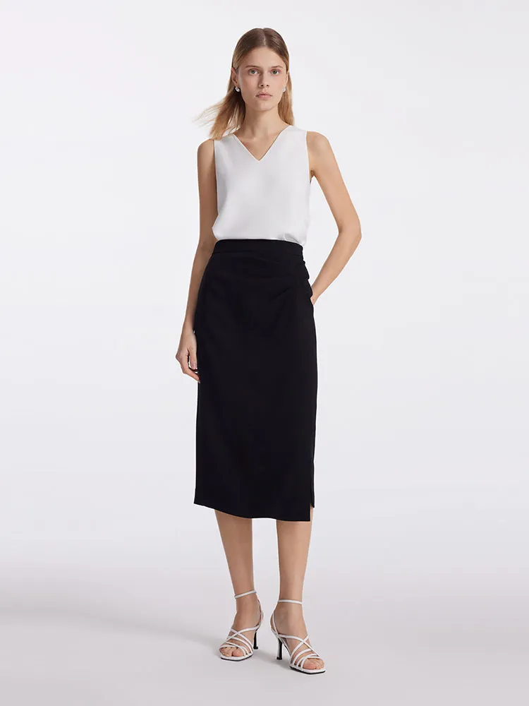 Triacetate Slit Ruched Women Half Skirt