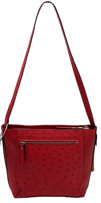 Via Veneta Julie Ostrich Quill Leather Small Elegant HandBag Red