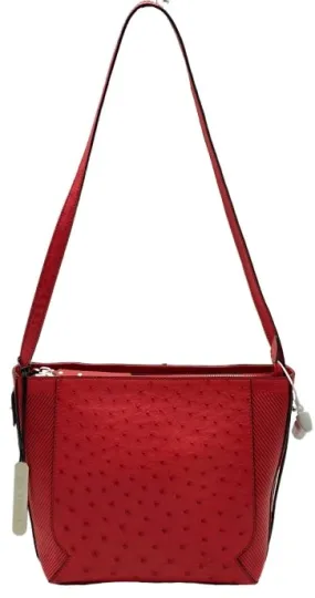 Via Veneta Julie Ostrich Quill Leather Small Elegant HandBag Red