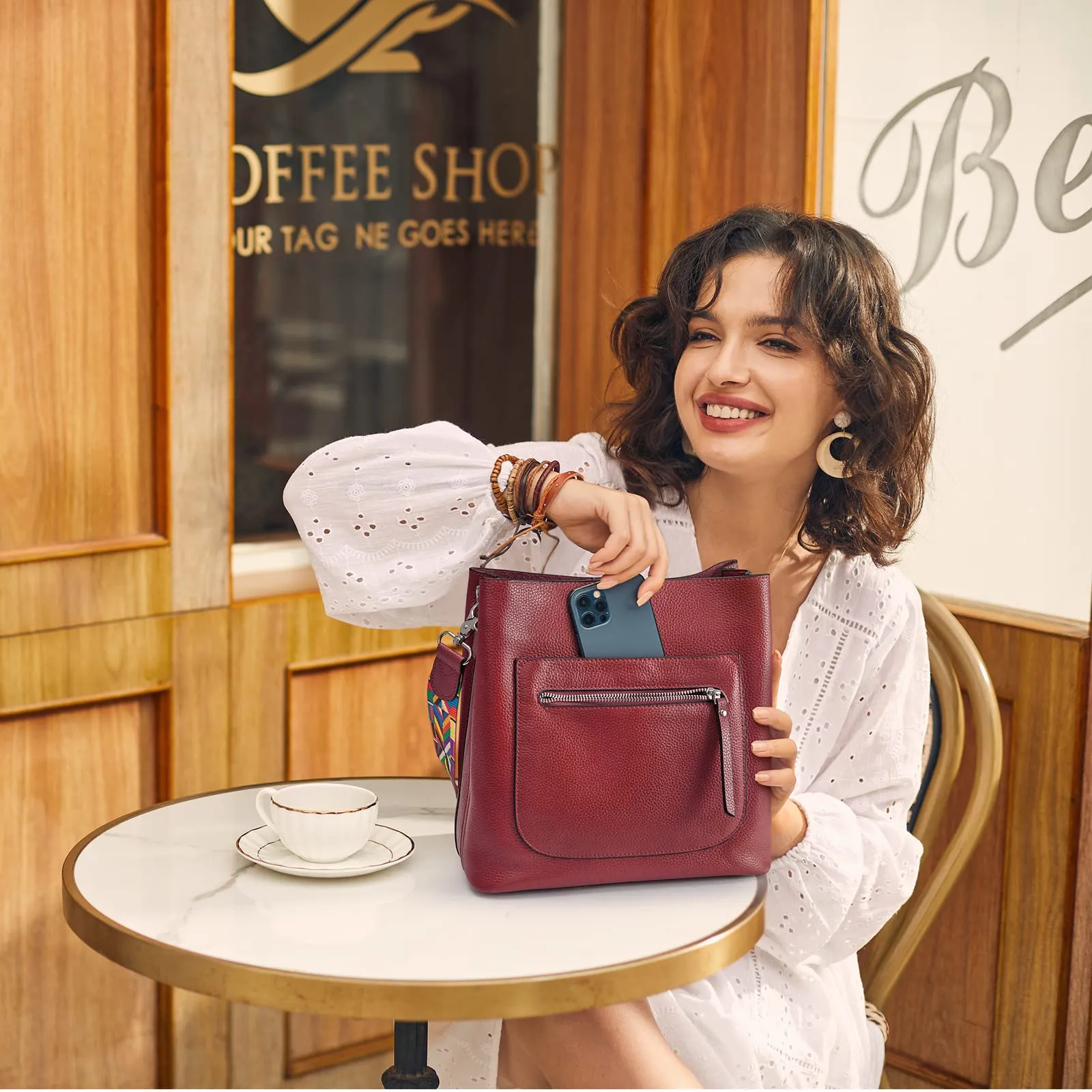 Women Genuine Leather Bucket Bag