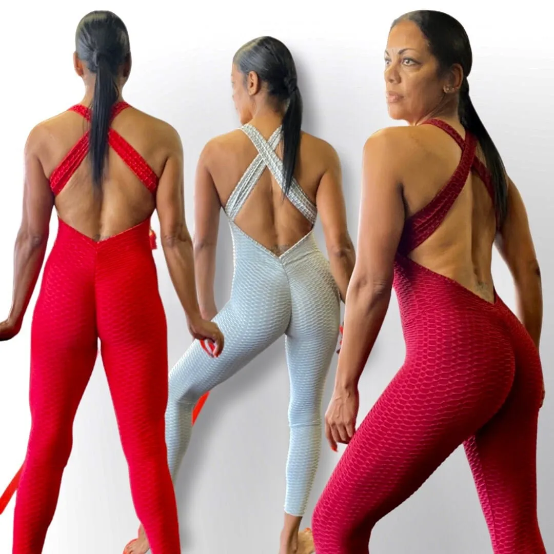 Women One Piece Cross Back Jumpsuit